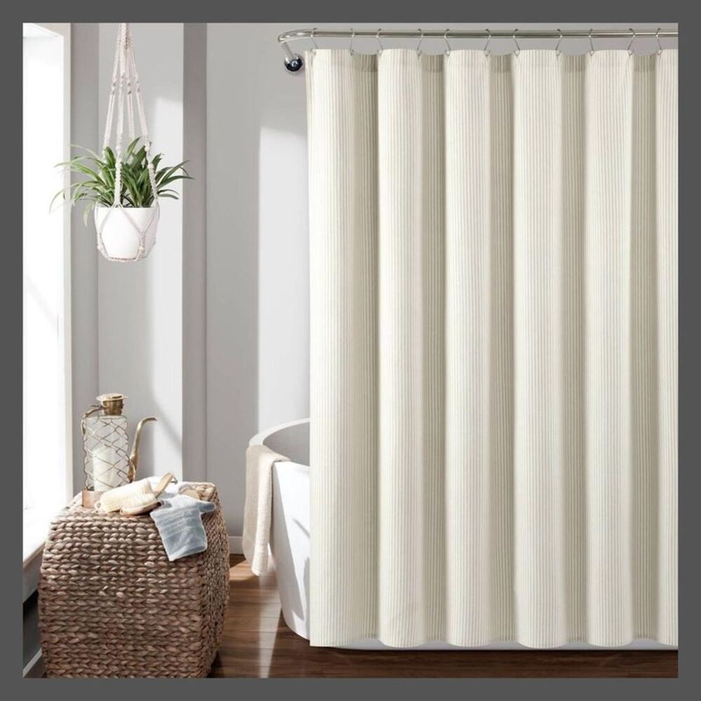 Lush Decor -  Ticking Stripe Farmhouse Cotton Shower  Neutral